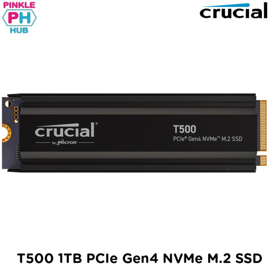 CRUCIAL T500 1TB PCIe Gen4 NVMe M.2 SSD with heatsink