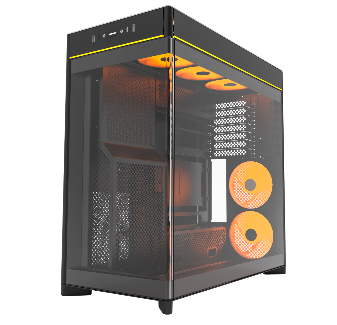 Montech  HS02 Pro ATX Mid-Tower Front Panoramic curved glass Black/White Case