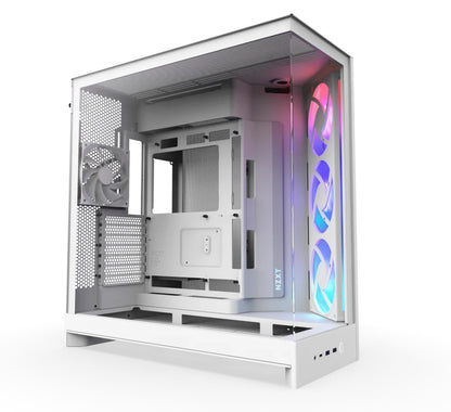 NZXT H9 Flow RGB White Large Dual-Chamber Mid-Tower ATX Airflow Case with RGB