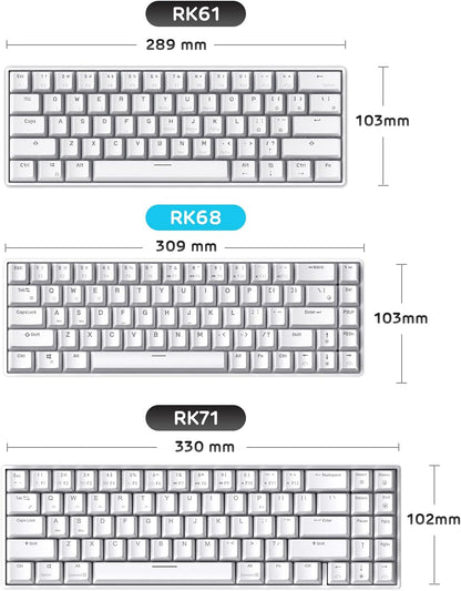 Royal Kludge RK68 White, Wireless, RGB, Mechanical Keyboard Gateron - Blue Switch