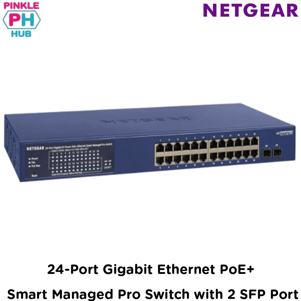 NETGEAR 24-Port Gigabit Ethernet PoE+ Smart Managed Pro Switch with 2 SFP Port - 190W Version 3 (GS724TP-300EUS)