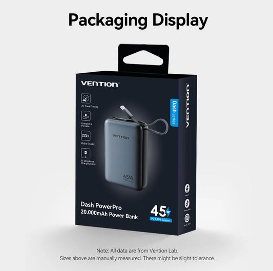 Vention 20000mAh 45W Compact and Portable Air Travel Friendly Power Bank USB-C/USB-A