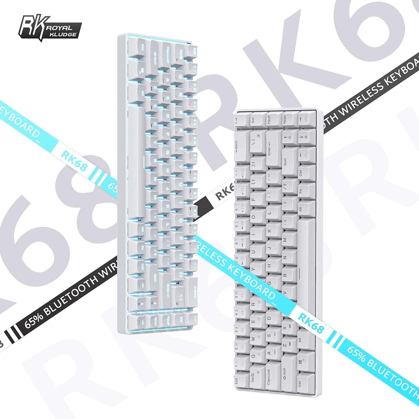 Royal Kludge RK68 White, Wireless, RGB, Mechanical Keyboard Gateron - Blue Switch