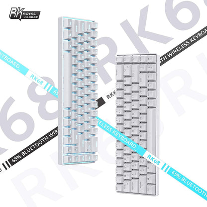 Royal Kludge RK68 White, Wireless, RGB, Mechanical Keyboard Gateron - Blue Switch