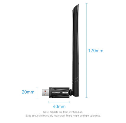 Pinklehub | Vention AX900 USB Wi-Fi Dual Band Adapter With High Gain Antenna Black