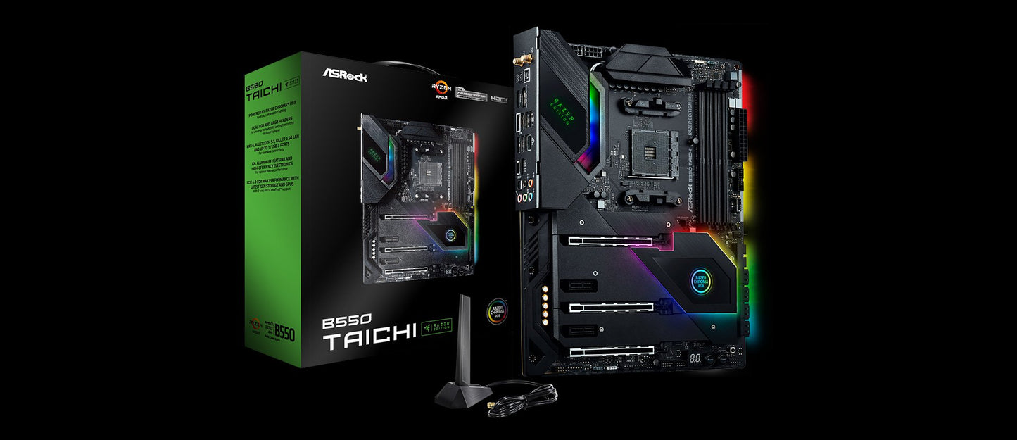 ASRock B550 Taichi Razer Edition Supports AMD AM4 Socket Ryzen™ 3000, 4000 G-Series, 5000 and 5000 G-Series Desktop Processors