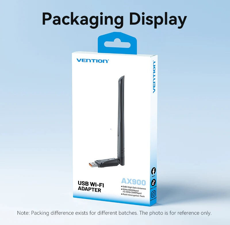 Pinklehub | Vention AX900 USB Wi-Fi Dual Band Adapter With High Gain Antenna Black