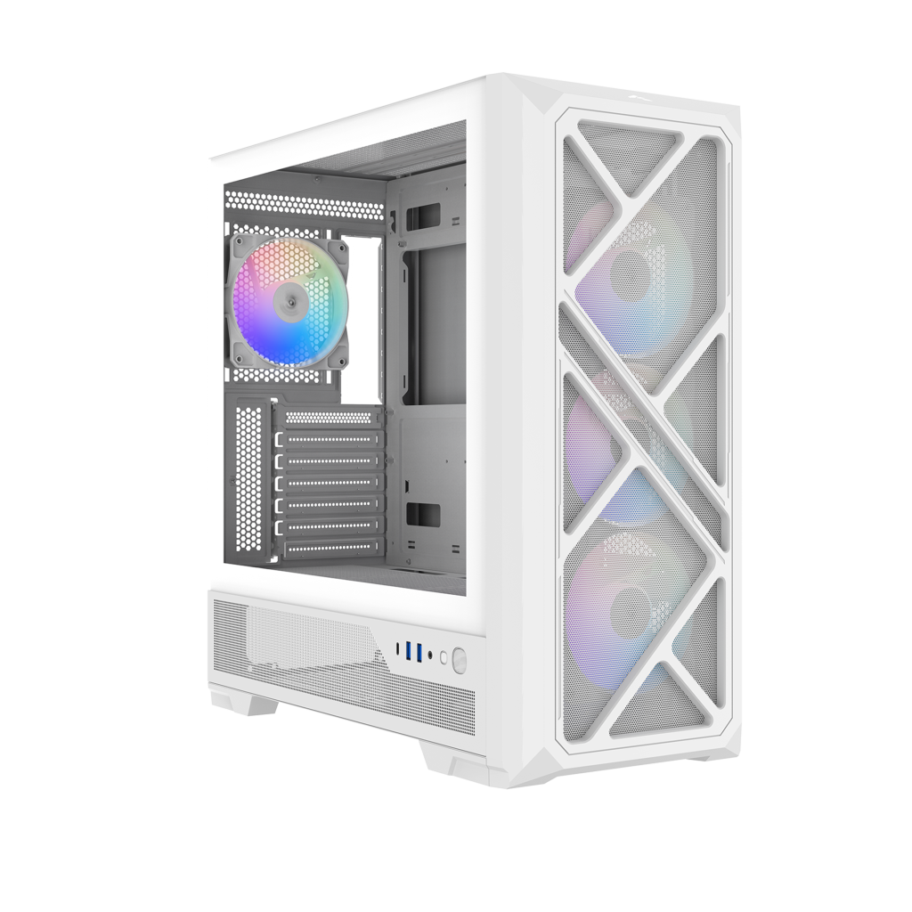 SAMA S41 Mid-Tower PC Case, 4 ARGB Fans, Pre-Installed ARGB HUB (White)