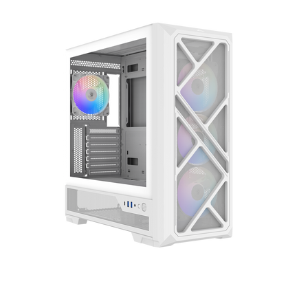 SAMA S41 Mid-Tower PC Case, 4 ARGB Fans, Pre-Installed ARGB HUB (White)