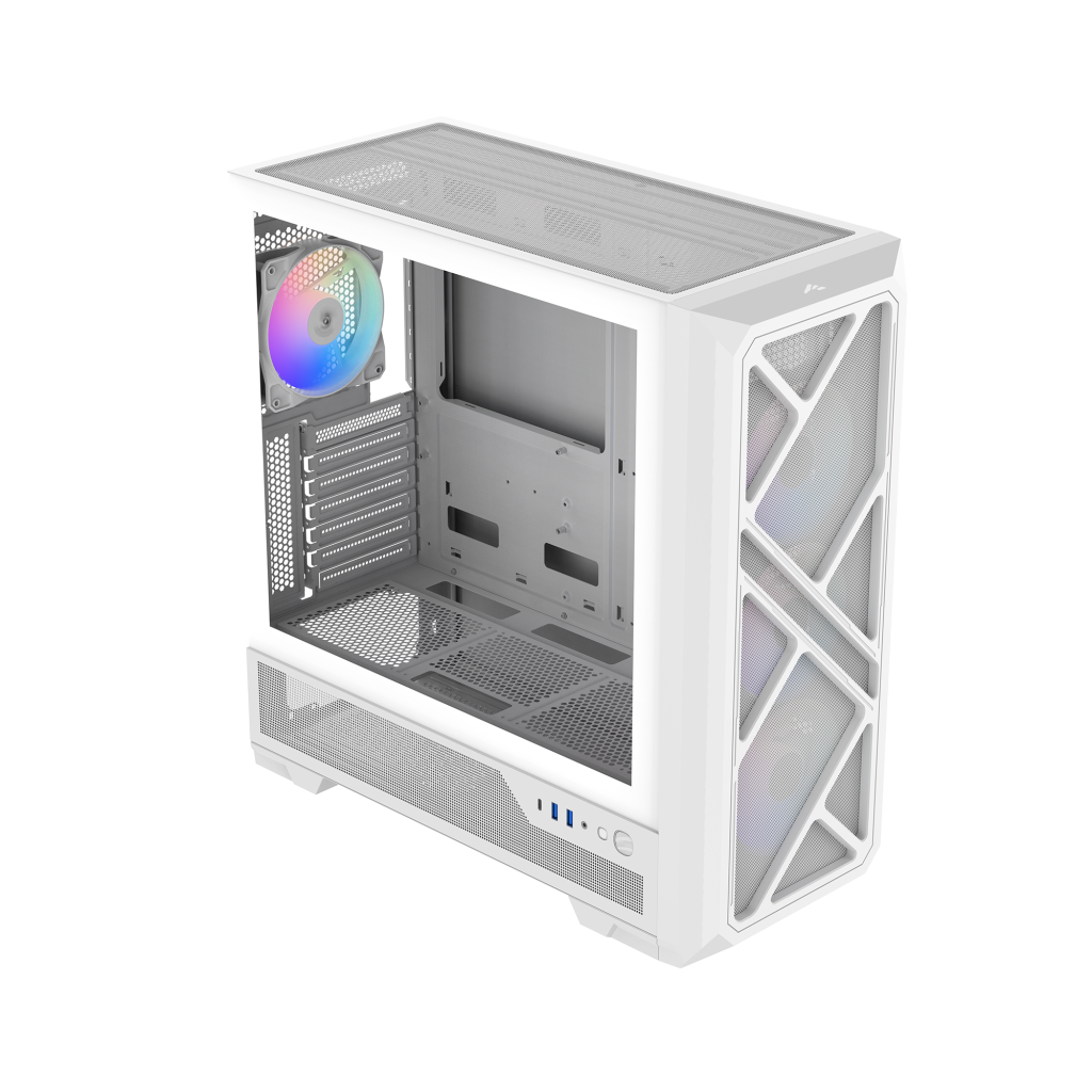 SAMA S41 Mid-Tower PC Case, 4 ARGB Fans, Pre-Installed ARGB HUB (White)