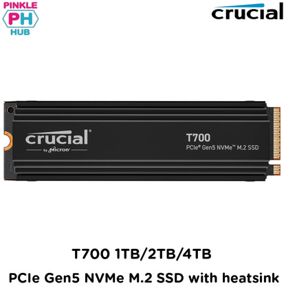 CRUCIAL Crucial T700 1TB/2TB/4TB PCIe Gen5 NVMe M.2 SSD - 12,400MB/s Read, 11,800MB/s Write, PCIe Gen 5x4 with Heatsink