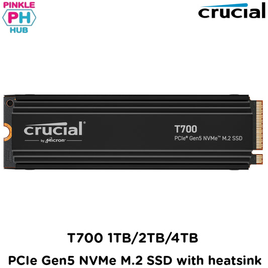 CRUCIAL Crucial T700 1TB/2TB/4TB PCIe Gen5 NVMe M.2 SSD - 12,400MB/s Read, 11,800MB/s Write, PCIe Gen 5x4 with Heatsink