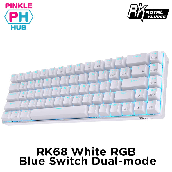 Royal Kludge RK68 White, Wireless, RGB, Mechanical Keyboard Gateron - Blue Switch