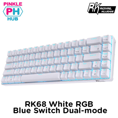 Royal Kludge RK68 White, Wireless, RGB, Mechanical Keyboard Gateron - Blue Switch