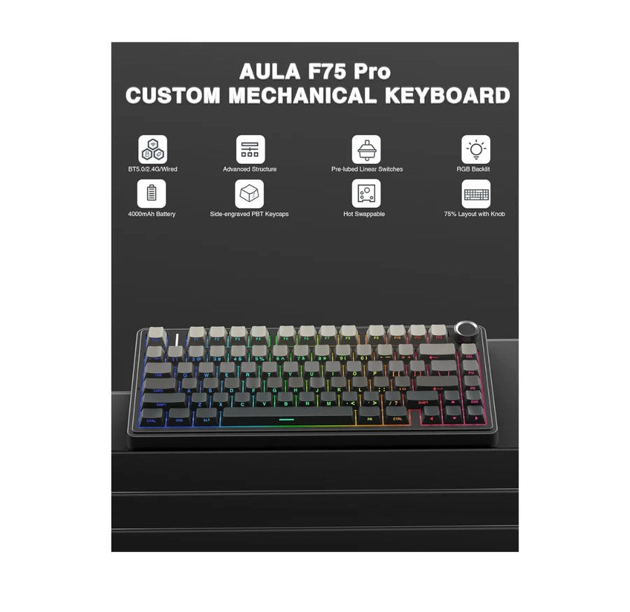 AULA 75 Pro Black Gradient Gray 80 Keys Mechanical Keyboard Reaper Switch
