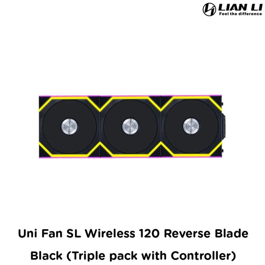 Lian Li Uni Fan SL Wireless 120 Reverse Blade - Black (Triple pack with Controller)