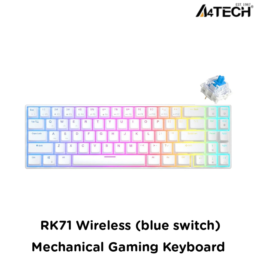 Royal Kludge RK71 Dual-Mode RGB 71 Keys Hot Swappable Mechanical Keyboard White (Blue Switch)