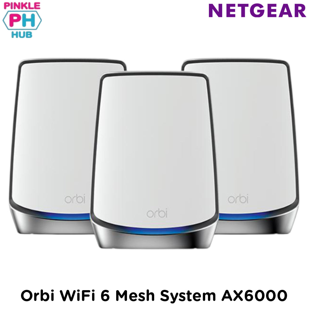 NETGEAR AX6000 WiFi Mesh System Orbi 850 Series Tri-band WiFi 6 Mesh System, 6Gbps, Router + 2 Satellites (RBK853-100EUS)