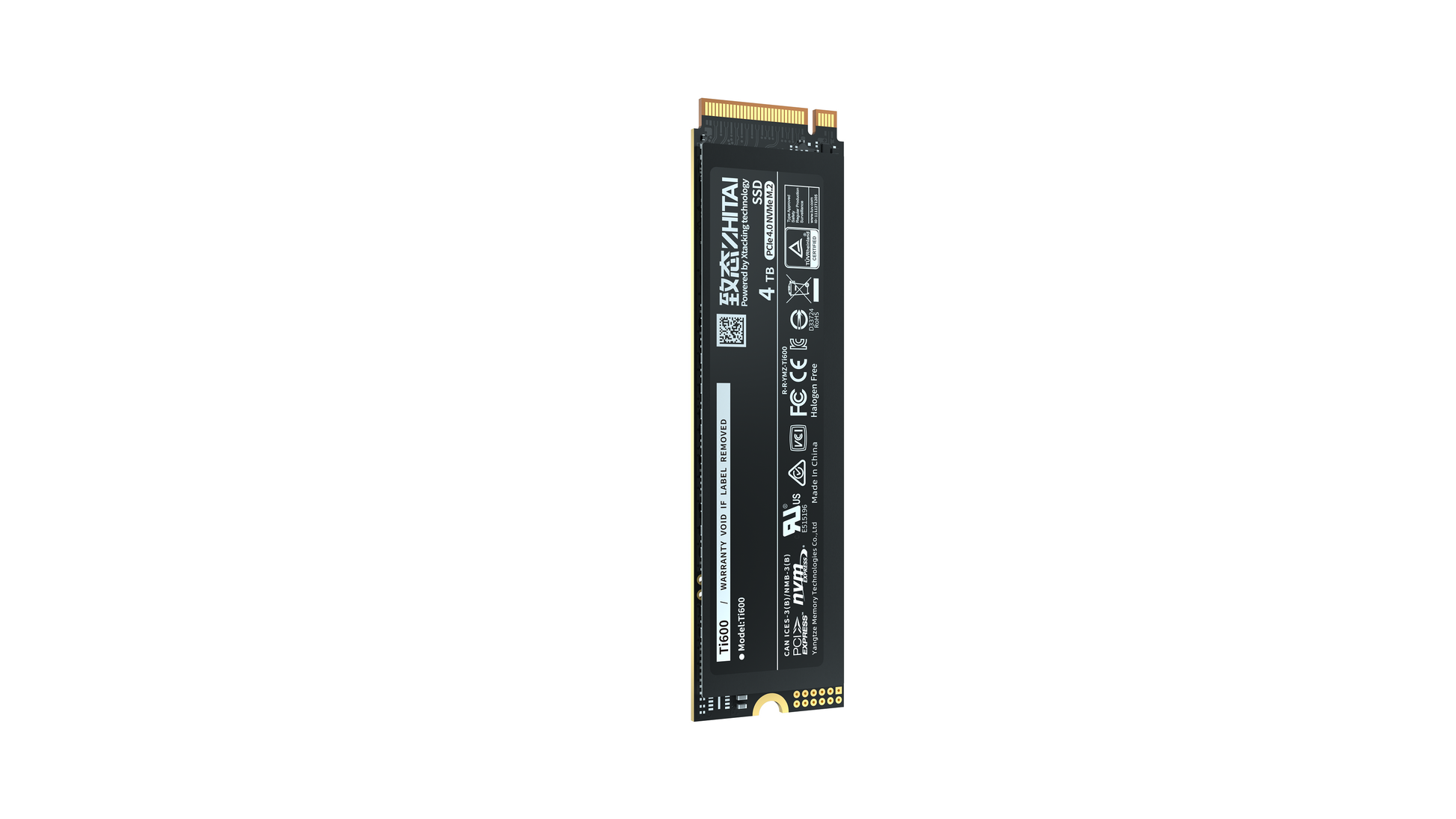 YMTC Zhitai Ti600 NVMe M.2 SSD - angled view