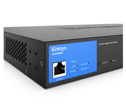 Linksys Business Switch - 24 Port (LGS328MPC) 24-Port Managed Gigabit PoE+ Switch with 4 10G SFP+ Uplinks 410W TAA Compliant