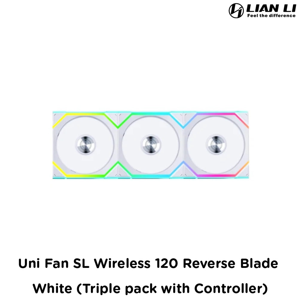 Lian Li Uni Fan SL Wireless 120 Reverse Blade - White (Triple pack with Controller)