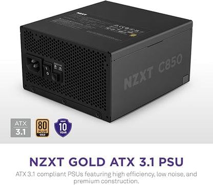 PinkleHub | NZXT C850 Gold ATX 3.1 Black - 850 Watt 80 PLUS Gold Fully Modular ATX 3.1 PSU - Black/White