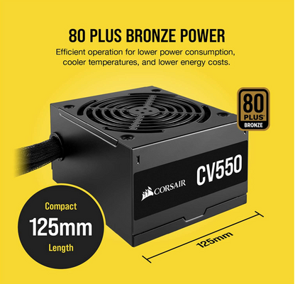 Corsair CV Series CV550 - 550 Watt 80 Plus Bronze Certified PSU (CP-9020210-NA)