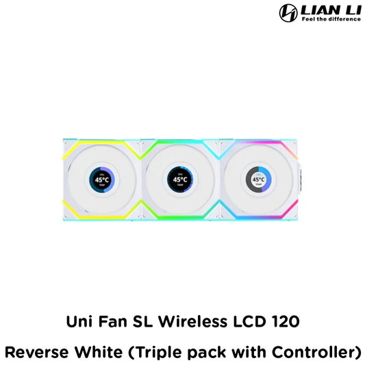 Lian Li Uni Fan SL Wireless LCD 120 - Reverse White (Triple pack with Controller)