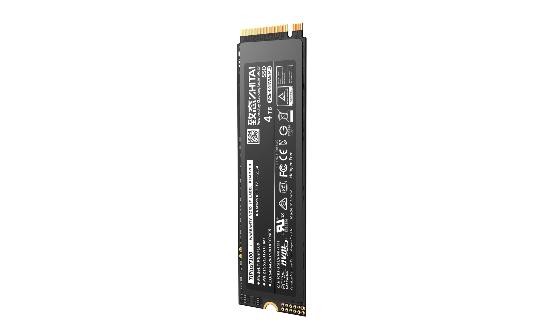 YMTC Zhitai TiPlus7100 NVMe M.2 SSD - angled view
