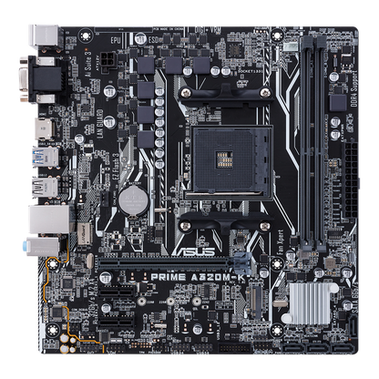 ASUS PRIME A320M-K/CSM, AMD AM4 uATX motherboard with LED lighting, DDR4 3200MHz, 32Gb/s M.2, HDMI, SATA 6Gb/s, USB 3.0