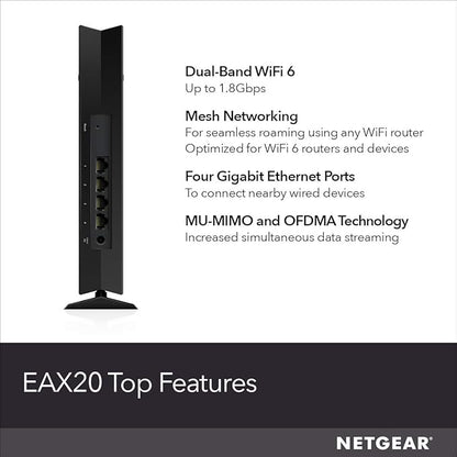 NETGEAR EAX20 Dual Band 4 Strems AX1800 Wifi 6 Mesh Extender (1.8Gbps)