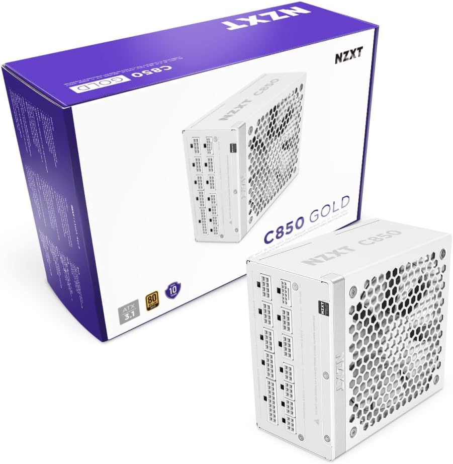 PinkleHub | NZXT C850 Gold ATX 3.1 Black - 850 Watt 80 PLUS Gold Fully Modular ATX 3.1 PSU - Black/White