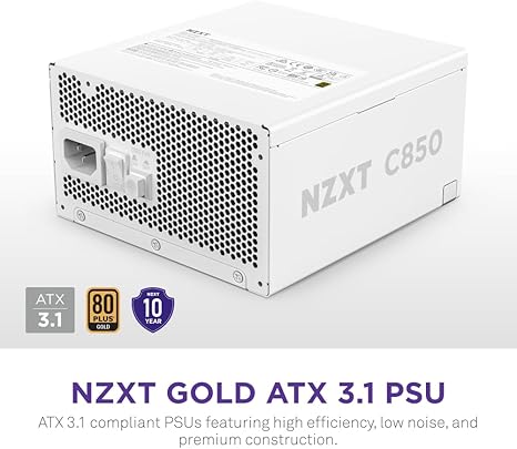 PinkleHub | NZXT C850 Gold ATX 3.1 Black - 850 Watt 80 PLUS Gold Fully Modular ATX 3.1 PSU - Black/White