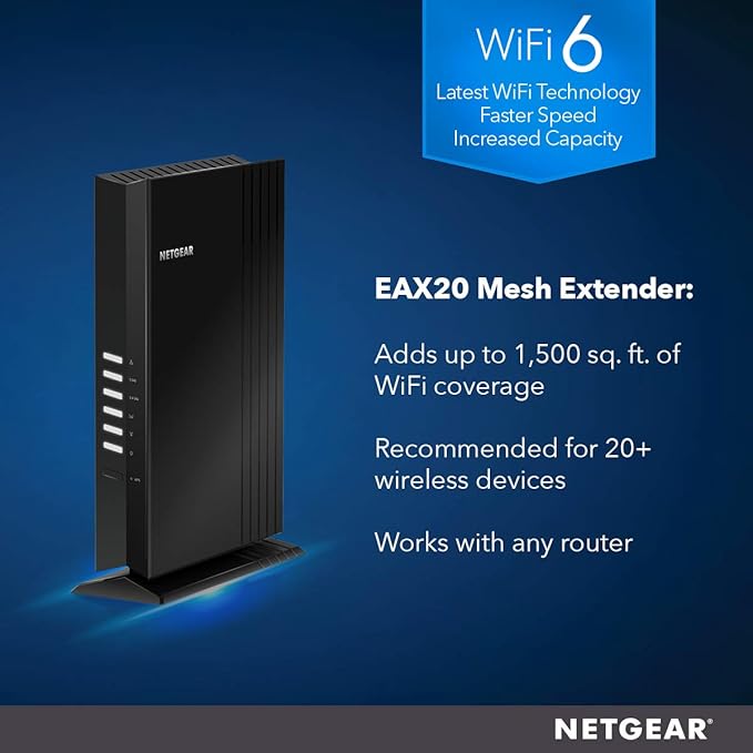 NETGEAR EAX20 Dual Band 4 Strems AX1800 Wifi 6 Mesh Extender (1.8Gbps)