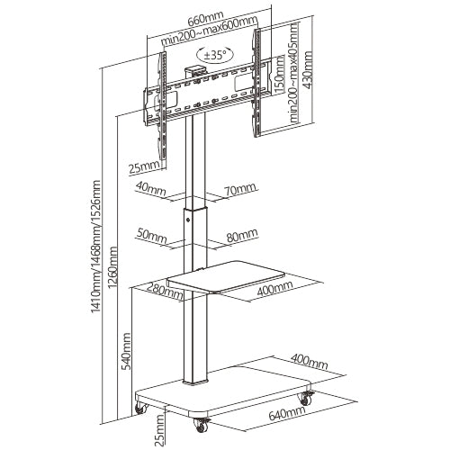 BRATECK TV Cart with Single Shelf