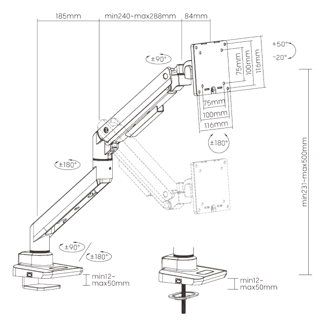 Fabulous Desk-Mounted Heavy-Duty Gas Spring Monitor Arm