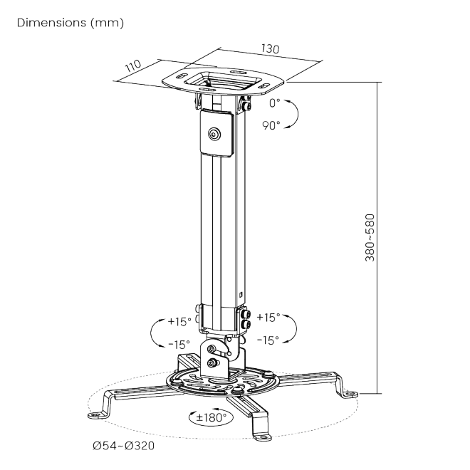 BRATECK Universal Ceiling Projector Mount