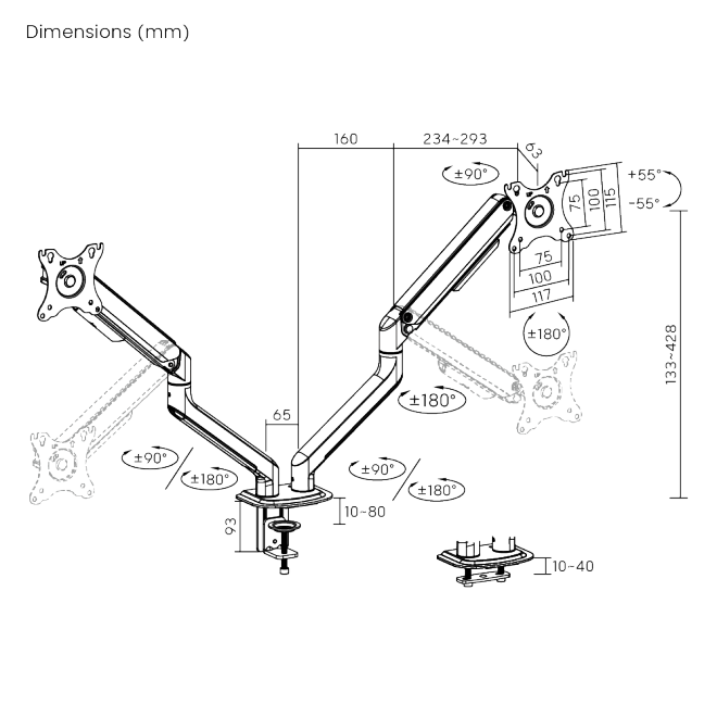 Brateck Dual Monitor Economical Spring-Assisted Monitor Arm