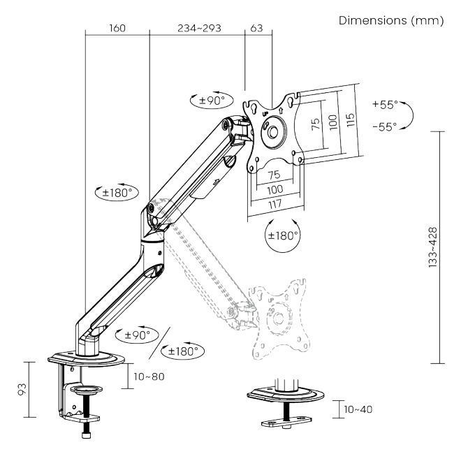 BRATECK Single Monitor Economical Spring-Assisted Monitor Arm