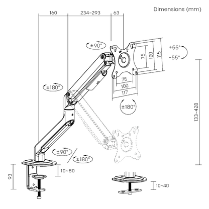 BRATECK Single Monitor Economical Spring-Assisted Monitor Arm