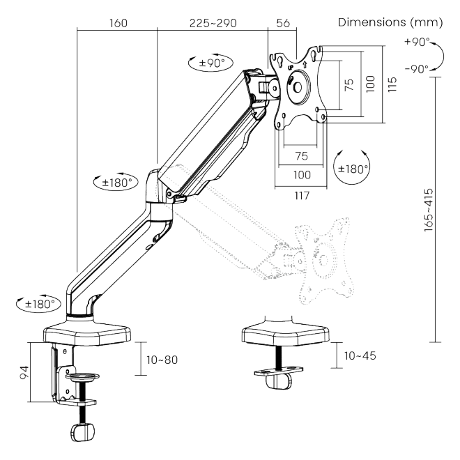 BRATECK Cost-Effective Mechanical Spring Monitor Arm