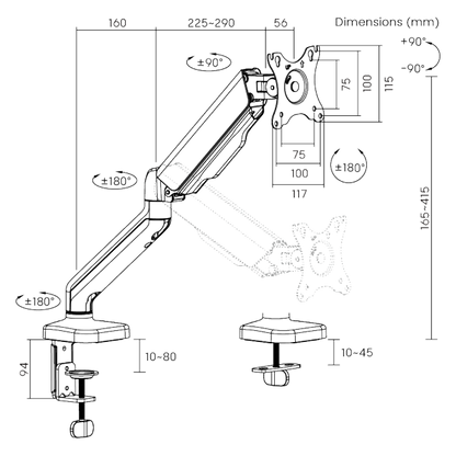 BRATECK Cost-Effective Mechanical Spring Monitor Arm