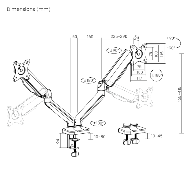 BRATECK Cost-Effective Mechanical Spring Dual Monitor Arm