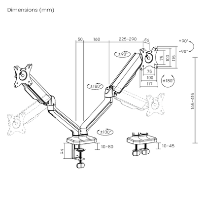 BRATECK Cost-Effective Mechanical Spring Dual Monitor Arm