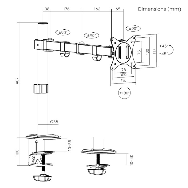 Brateck Single-Monitor Steel Articulating Monitor Mount