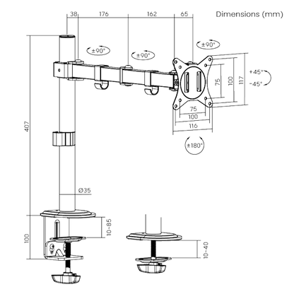 Brateck Single-Monitor Steel Articulating Monitor Mount