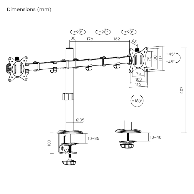 Brateck Dual-Monitor Steel Articulating Monitor Mount