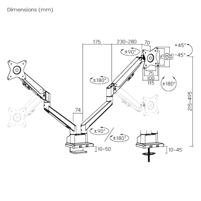 BRATECK Dual Monitor Thin Gas Spring Monitor Arm