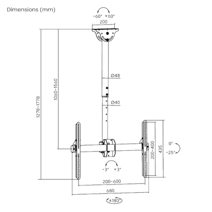 BRATECK Telescopic Full-motion TV Ceiling Mount