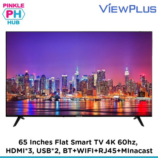 VIEWPLUS 65 Inches Flat Smart TV 4K 60hz, HDMI*3, USB*2, BT+WIFI+RJ45+MInacast
